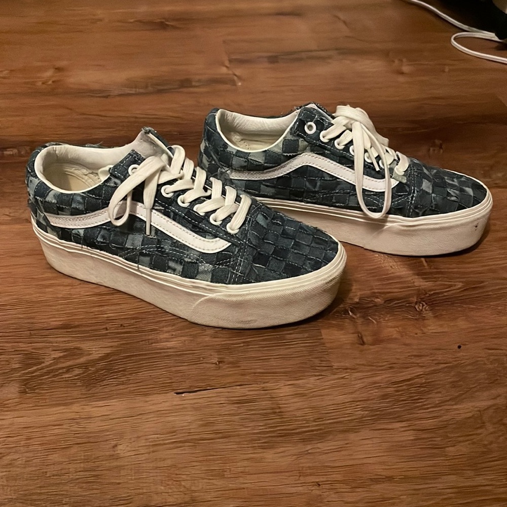 Vans Old Skool Stackform Checkerboard Skate Shoe - Denim women’s size 8